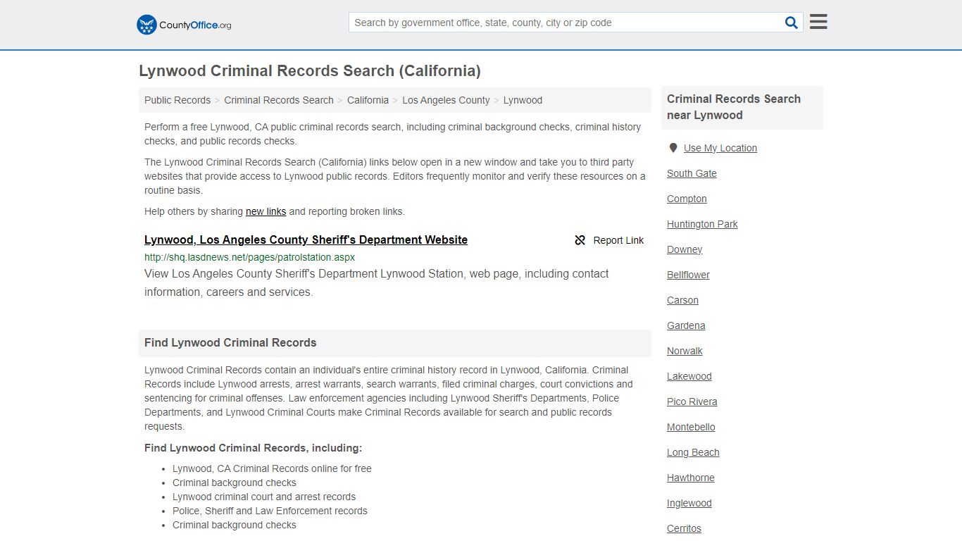 Lynwood Criminal Records Search (California) - County Office