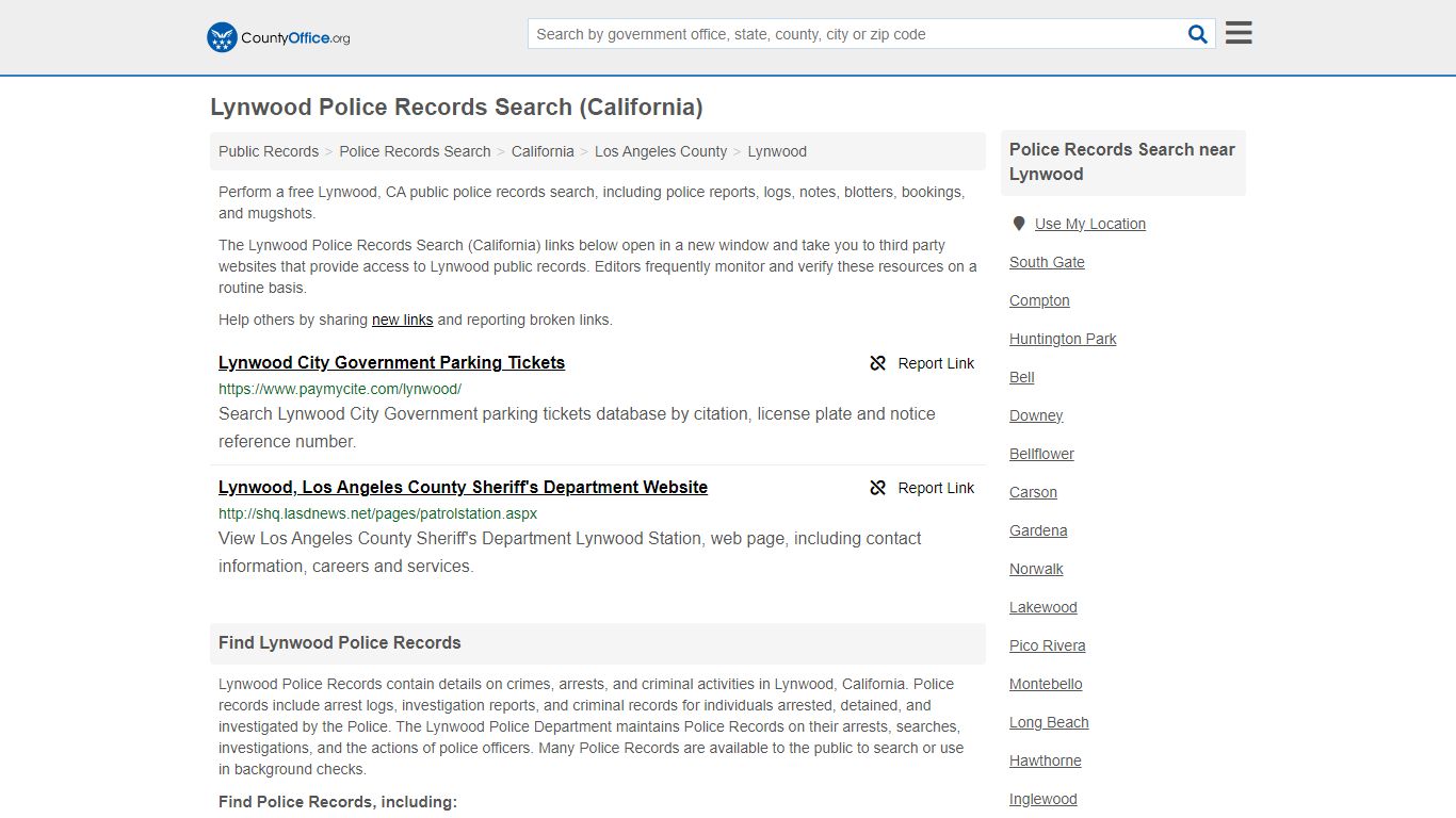 Lynwood Police Records Search (California) - County Office